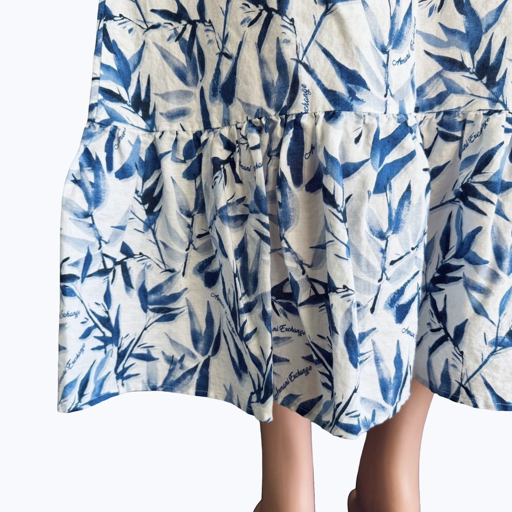 Armani‎ Exchange Botanical Maxi Skirt Sz 12 Blue White Lined Preppy Quiet Luxury - Picture 3 of 9